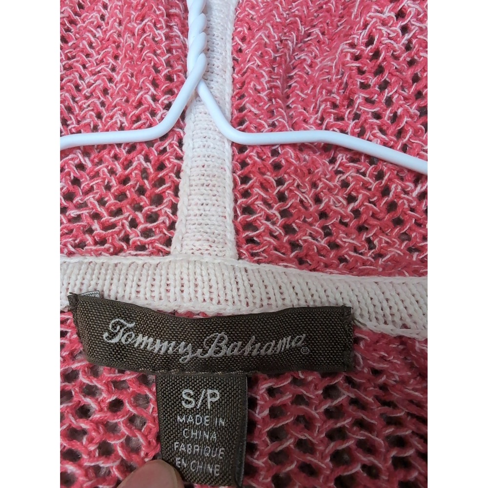 Tommy Bahama Womens Coral Pink White Marled Open Knit V-Neck Hoodie Sweater S/P‎ - Picture 2 of 7